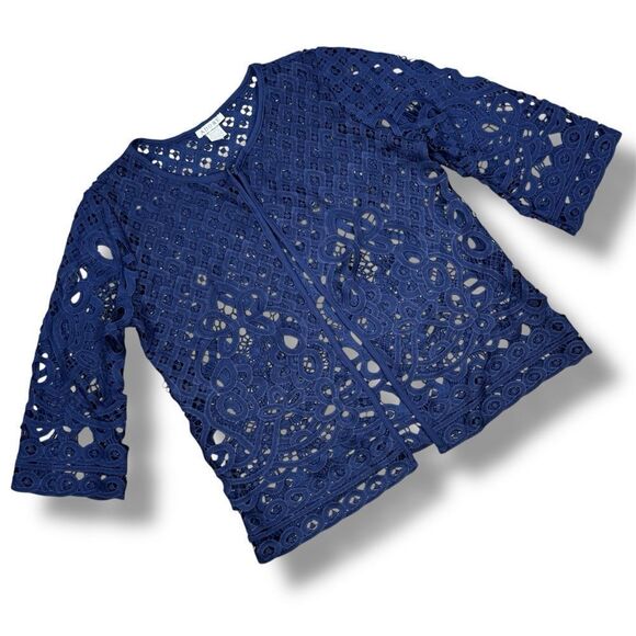 Adore Open Eyelet Lace Topper Cardigan Jacket Navy Blue Medium - Picture 11 of 11